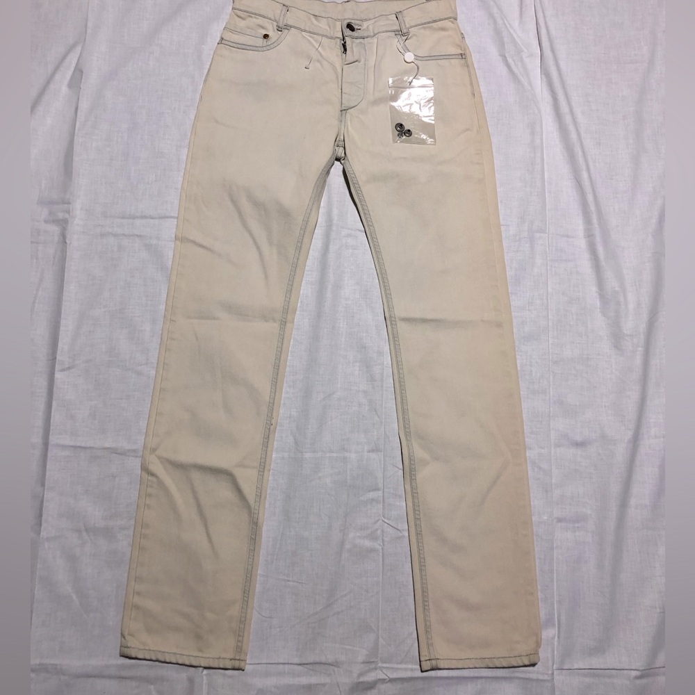 NEW! $650 Maison Margiela Off White Contrast Stitch Cotton Slim Trouser Jean 31